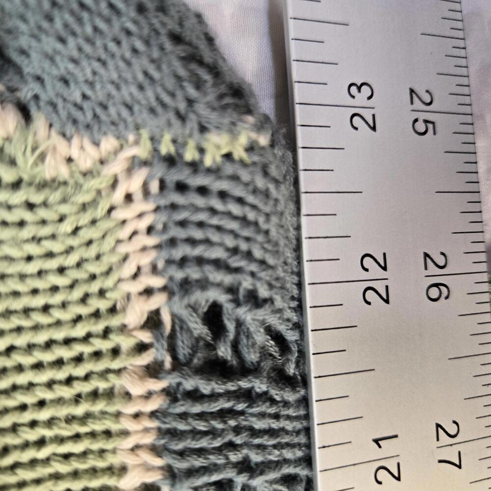 Hem & Thread Green Blue Cream Striped Crop Knit Sweater Fringe Hem Cozy Preppy M - Picture 8 of 9